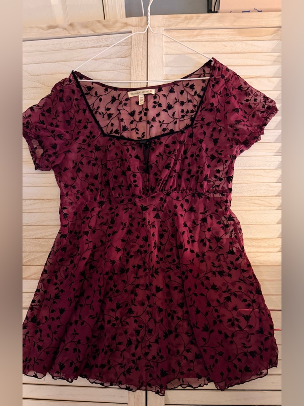 Victoria's Secret Burgundy/Purple Floral Mesh babydoll Chemise